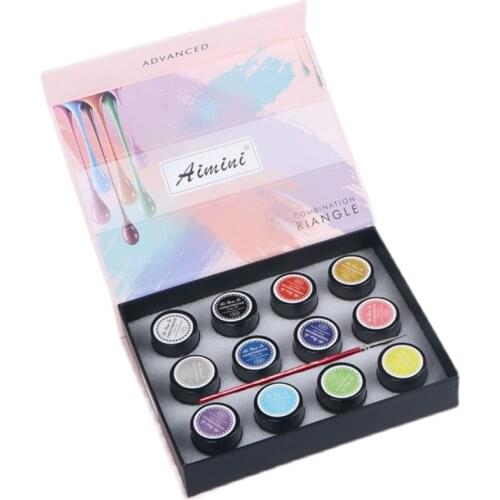 12 Color Nail Art Painted Glue Set Japanese Nail Art Painted Nail Polish Paint Glue Free One Painted Pen