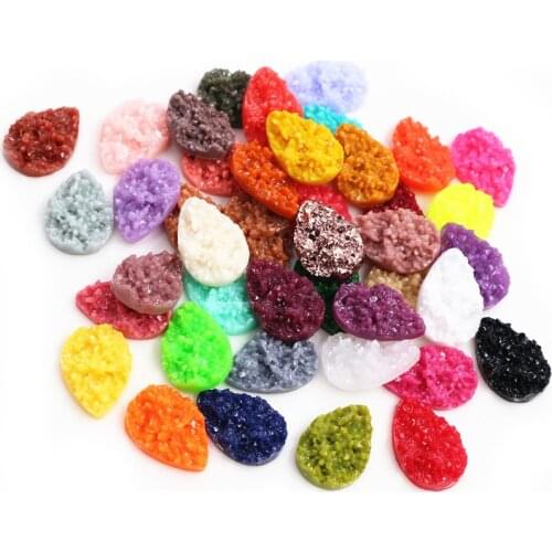 New 40pcs 10x14mm 13x18mm Drop Style Flatback Druzy Resin Cabochons for Necklace Earrings DIY Jewelry Making Supplies Findings