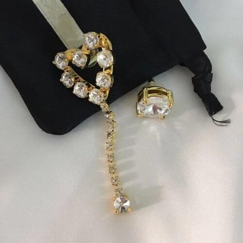 New Heart Shaped Single Diamond Asymmetrical Crystal Stud Earrings