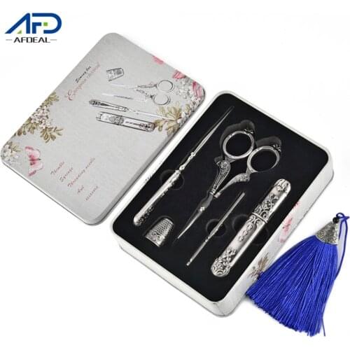 6/7Pcs Retro Scissors Vintage Scissors Set Exquisite Vintage Scissor Needle Storage Tube Arts Crafts Sewing Tailor Scissors