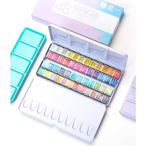 Professional 12/24/36/48 Colors Solid Watercolor Paints Set Tin box Water color Pigment for Art Supplies
