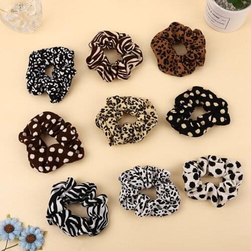 Vintage Leopard Scrunchies Zebra Pattern Hair Rope Women Girl Dot Hair Ties Ponytail Holder Rubber Elastic Hair Band Accessories