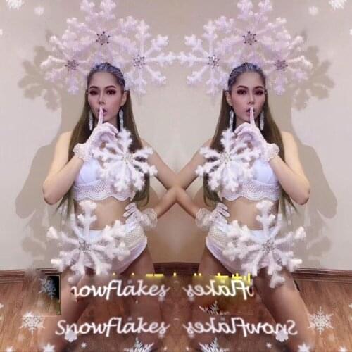 Christmas Halloween Nightclub Bar Sexy Female Costume White Snowflakes Party Headdress Hat