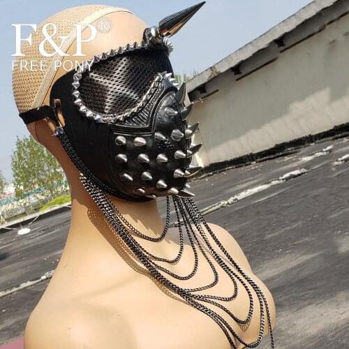 Spike Steampunk Burning Man Festival Motorcrycle Rider Chain Mask Carnival Costume Gogo Dancer Halloween Accessories