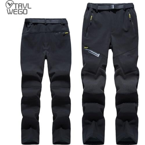 TRVLWEGO Warm Winter Men Outdoor Camping&hiking Pants Soft Shell Luminous Trekking Waterproof Fleece Windproof Skiing Trousers