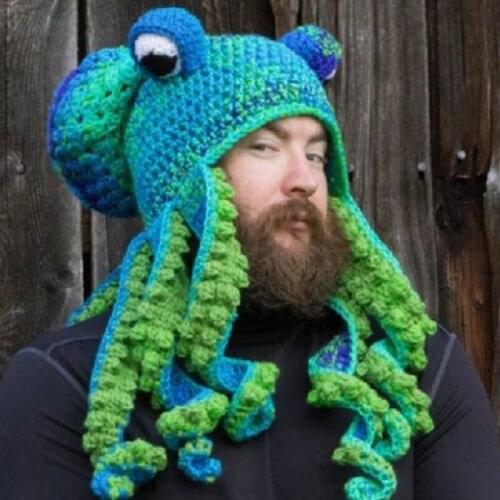 Creative Octopus Caps Halloween Animals Shape Party Trickster Colorful Handmade Woven 57-59CM Easter Cosplay Head Accessories