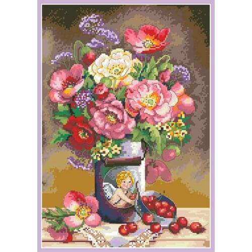 Vase Angel Counted Cross Stitch Patterns Kits Printed Fabric 11CT Needlework Sets 14CT DIY Embroidery Home Decorations Paintings