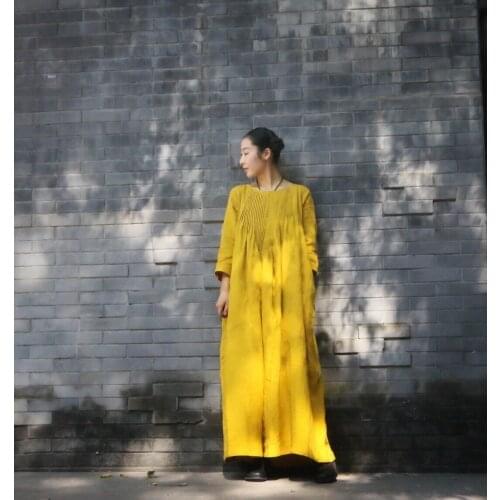 Womens national pleated skirt autumn lace up Chinese organ pleated irregular dress