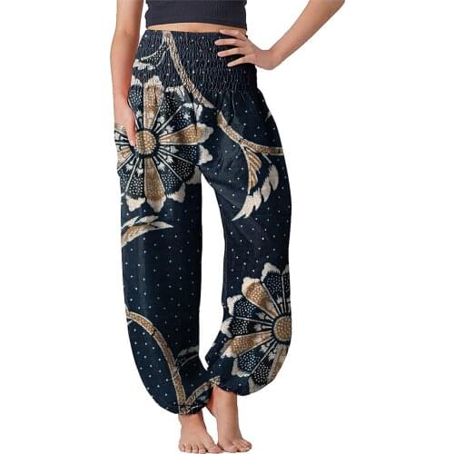 Womens Smocked Waist Boho Harem Pants Tie Dye Hippie Lounge Bohemia Sexy Retro Ethnic Pants Loose Beach Trousers Pajamas #t2g