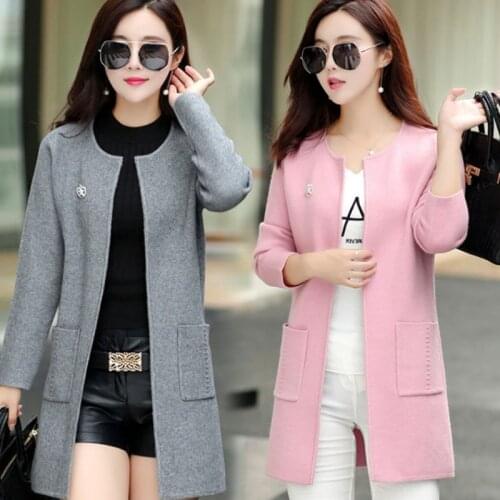 Spring Autumn Womens Knitwear Cardigan Korean Fashion Loose O Neck Long Sleeve Sweater Jacket Casual Knit Tops With Pocket