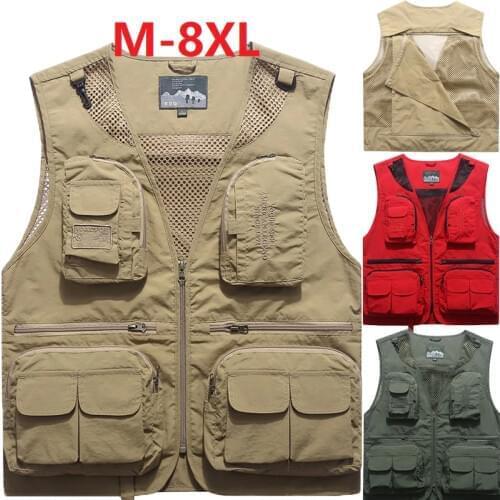 Fishing Vests Quick Dry Breathable Multi Pockets Mesh Vest Sleeveless Waistcoat Unloading Photography Hiking Vest Fish VestM-8XL