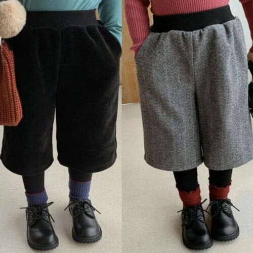 Winter Pants for Girls 2020 New Arrival Kids Fashion Splicing Fake Two Pants Korean Plus Velvet Baby Girl Woolen Cloth Trousers