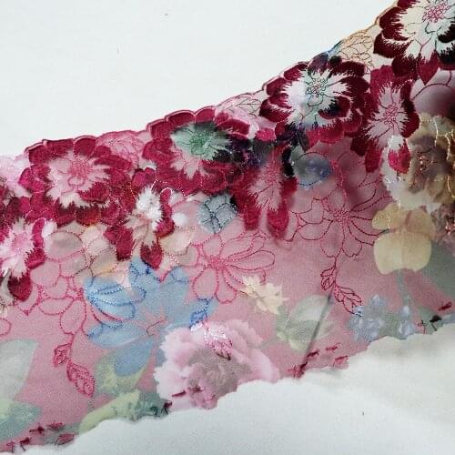 1 Meter 18 CM Width Yellow Flowers Printed Embroidered Lace Trim Dark Red Lingerie Underwear Bra Dolls Dress Sewing Fabric DIY