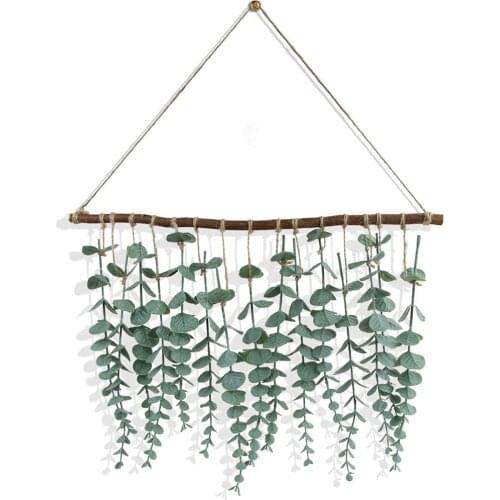 1pcs Artificial Eucalyptus Wall Hanging Wall Decor Fake Eucalyptus Greenery With Wooden Stick Home Garden Decor Vine Decoration