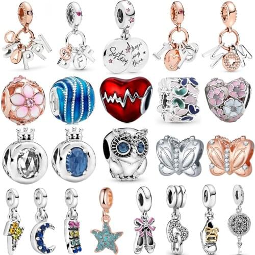 1Pcs New Owl Butterfly Family Members Letters Pendant DIY Beads Fit Original Pandora Charm Bracelet Women Jewelry Making Gifts