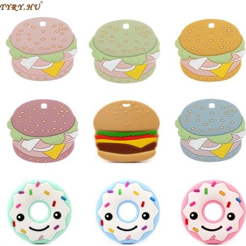 TYRY.HU 1pc Silicone Teether Dessert Silicone Hamburger Necklace Pendant For BPA Free Food Grade Silicone Teether Beads Pendants