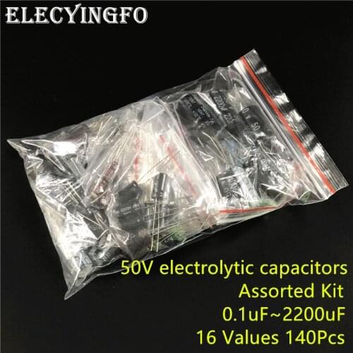 16value 140pcs 50V 0.1uF - 2200uF Electrolytic Capacitor Assortment assorted Kit All Brand New
