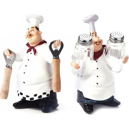 2Pcs Retro Chef Model Ornaments Resin Crafts Mini Chef Figurines White Top Hat Cook Home Kitchen Decor - C & D