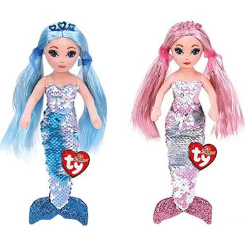 23cm Ty Big Glitter Eyes INDIGO Sea Sequins Aqua Mermaid Plush Stuffed Animal Collectible Toy Christmas Gift For Boys Girls