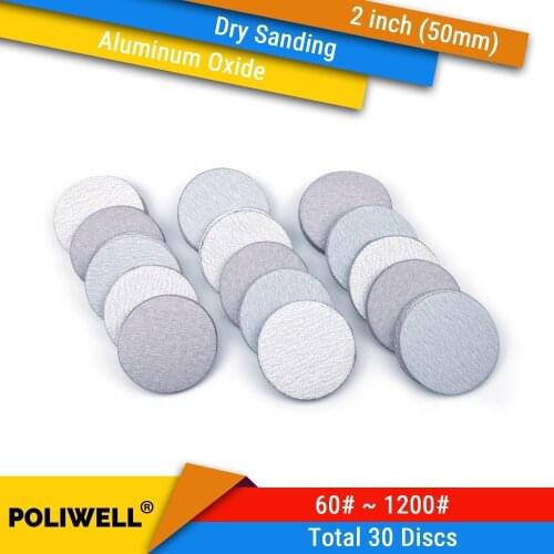 30PCS 2 Inch(50mm) Aluminum Oxide Hook&Loop White Dry Sanding Discs for Woodworking Rotary Power Tools Polishing Accessories