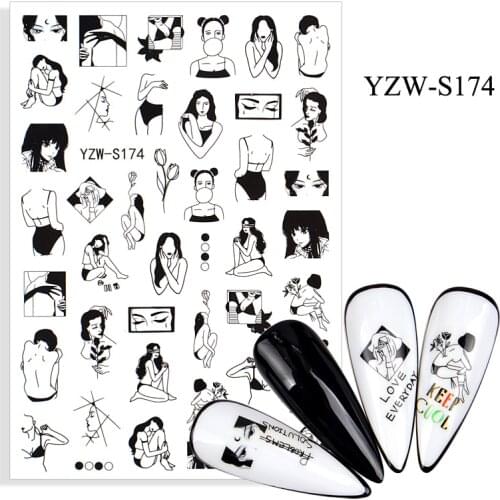 3D Stickers for Nails Summer Self-Adhesive Stickers Lovely Girl Lily Flowers Line Nail Art Decorations Nail Foil Accessories