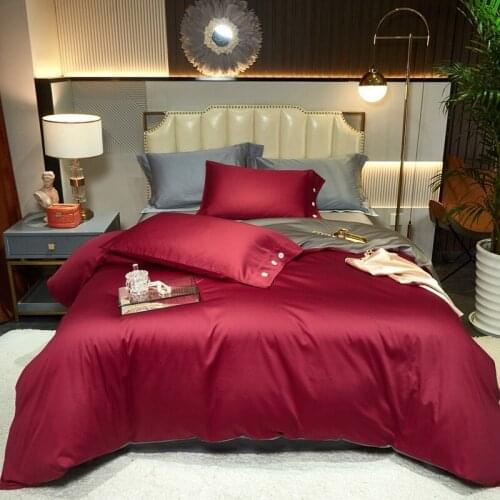 4Pcs Premium Quality Egyptian Cotton Reversible Duvet Cover Set King Queen Double Bedding Set Soft Silky Bed Linen Pillow shams