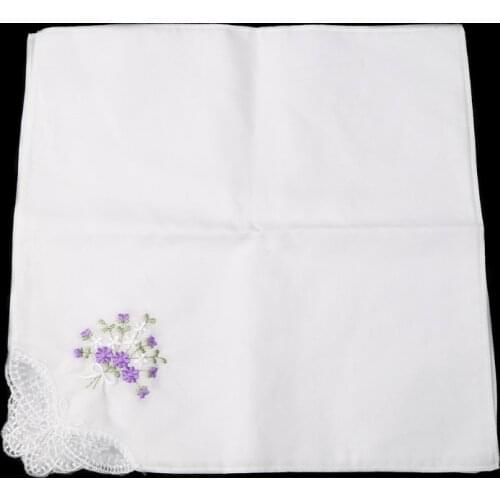 6 Pcs Vintage Cotton Ladies Embroidered Lace Handkerchief Women Floral Hanky