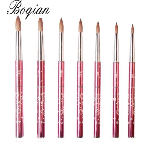 BQAN1pcs #2#4#6#8#10#12#14#16#18 Kolinsky Sable Pink Brush Acrylic Nail Art Brush Nail Art Brush Blue Metal Crystal Acrylic