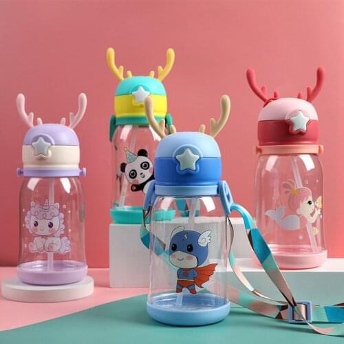 500ml Baby Sippy Cup With Scale Plastic Water Bottle With Straw For Kids Cartoon Baby Girl Boy Feeding Milk Bottle Drinking Cup