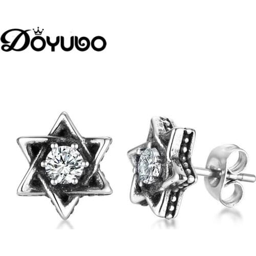 DOYUBO Trendy 316L Stainless Steel Hexagonal Stud Earrings Jewelry For Men Vintage Cubic Zirconia Earrings Accessories DB172