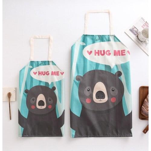 2PCS Cute Bear Parent-Child Apron Linen Sleeveless Kitchen Apron Adult Children Clothing Bib Cartoon Printed Home Cleaning Tools