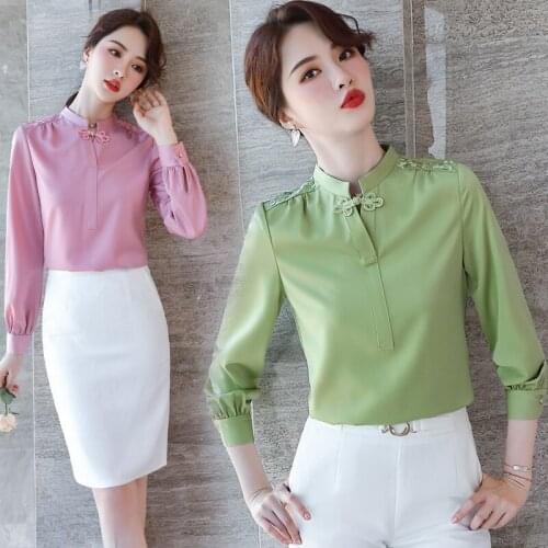 IZICFLY Fall Spring Green Tops For Women Fashion Chinese Style Long Sleeve Plus Size Shirt Slim Casual Office Elegant Blouse