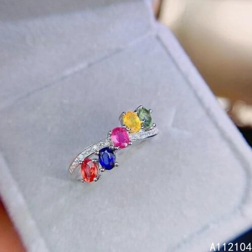 KJJEAXCMY fine jewelry 925 sterling silver inlaid natural color sapphire women fashion lovely OL style adjustable gem row ring s
