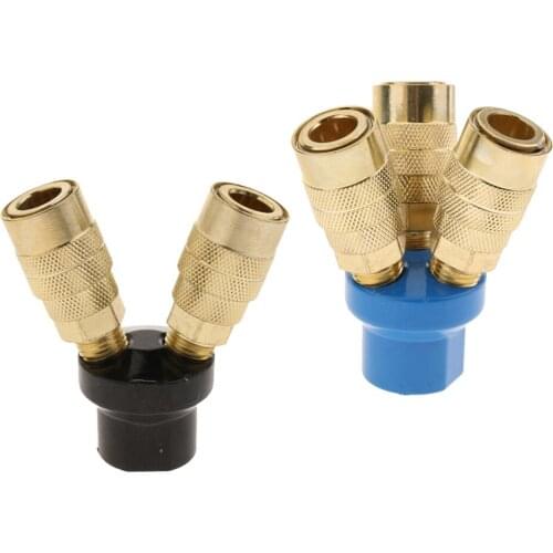 Brass 3 Way Air Hose Manifold Quick Coupler Connector Fitting Splitter, 1/4 inch