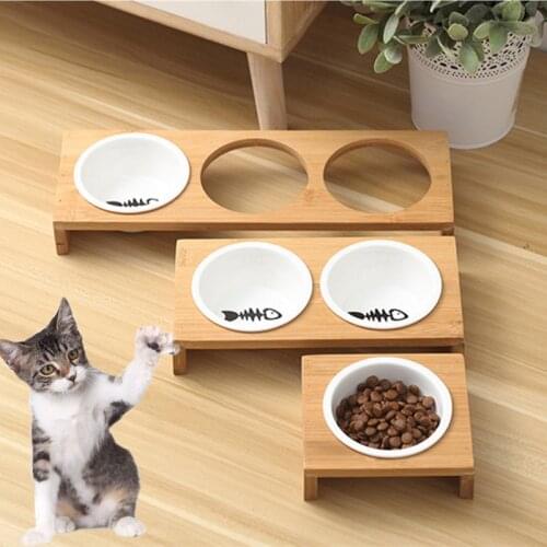 Cat Bowl petl Dogs Stand ceramics Bowls cats Dog food water bowl Bamboo Elevated pet feeders puppy bowl cat