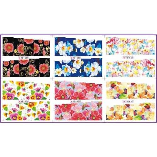 6 PACK/ LOT WATER DECAL NAIL ART NAIL STICKER FULL PAGE ROSE DAISY FLOWER YB655-660