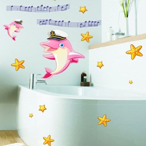 Lovely Dolphins Musical Note Wall Stickers For Kids Room Kindergarten Bathroom Glass Decoration DIY Cartoon Decals Home Decor