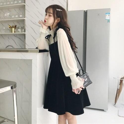 Spring 2020 New Spring Age-Reducing Slimming Two-Piece Western Style Hipster Student Dungaree Dress Suit Female lolita dress