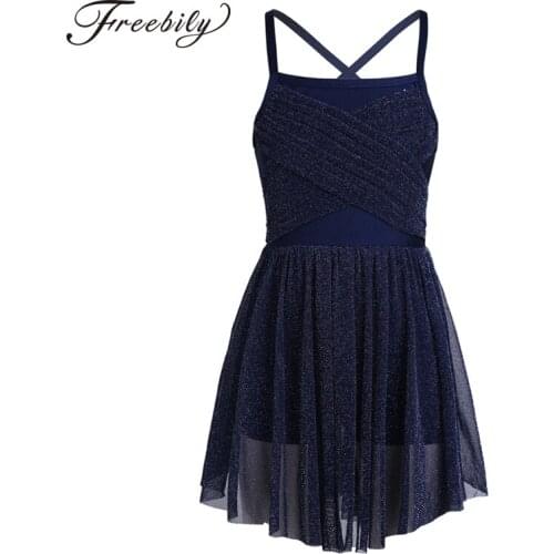 Teen Girls Mesh Glittery Ballet Tutu Dress Latin Dance Leotard Dress Gymnastics Leotard Dress Ballerina Party Kids Dance Wear