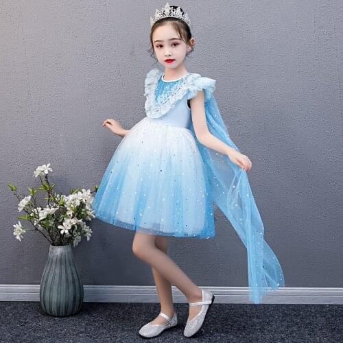Lace Cloak Snow 2 Cosplay Fancy Tutu Princess Children Birthday Party Prom Evening Infant Summer Dress Vestidos Girls Clothes