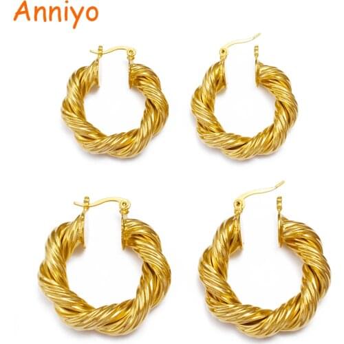 Anniyo African Stud Earrings for Women Girls,Gold Color Round Twisted Earring Arab Ethiopian Jewelry Wedding Party Gift #070002