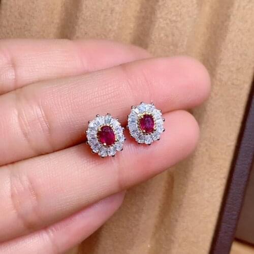 100% Natural And Real Ruby Earring 925 sterling silver Fine jewelry For men women Earring