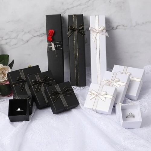 Square Bow Jewelry Box and Packaing Display Gifts Box Holder Black White Jewellery Organizer for Necklace Bracelet Earrings Ring