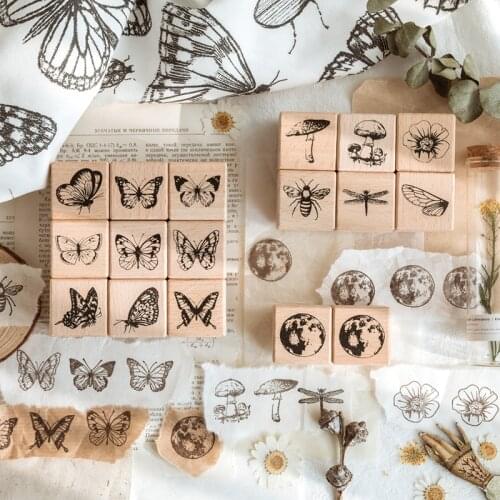 XINAHER Vintage Insect butterfly Moon decoration stamp wooden rubber stamps for scrapbooking stationery DIY craft standard stamp