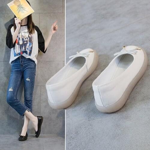Tilocow Women Genuine Leather Ballet Flats Ladies Slip-On Solid Shoes Woman Casual Shallow Loafers Mocassin Femme Female Fashion