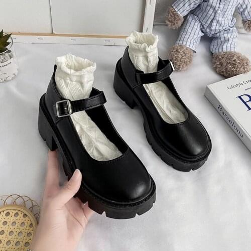 Lolita Shoes Woman Platform Mary Janes Womens Cosplay High Heels Ladies Black Pumps Female PU Leather Woman Non Slip Footwear