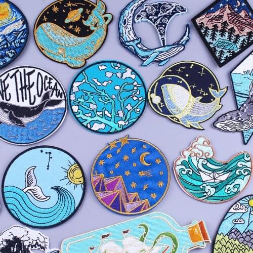 Outdoor Mountain Embroideried Patches For Clothing Wave Iron On Patches On Clothes Natural Adventure Patch Badge Traveling Patch