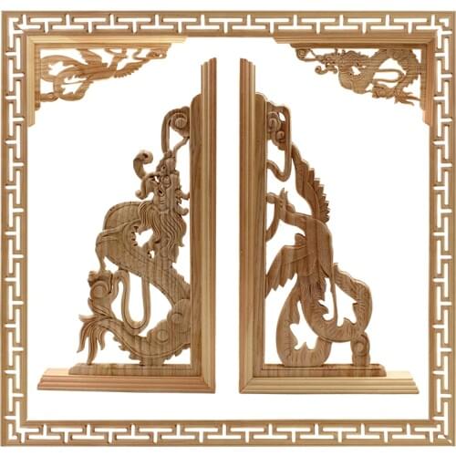 VZLX New Delicate Wood Carved Corner Onlay Applique Unpainted Furniture Decorative Figurines Wooden Miniature Home Accessories