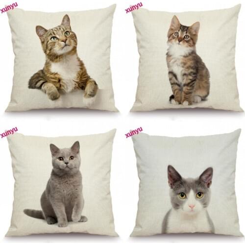 XUNYU Cat Cushion Cover Animal Pillow Case Linen Pillowcase Home Decorative Throw Pillow Cover for Sofa Couch 45x45cm BT015