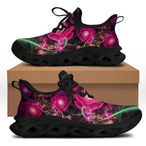FORUDESIGNS 3D Colorful Flowers Printing Ladies Lace-up Flats Shoes Comfort Breathable Outdoor Sneakers Womens Casual Footwear